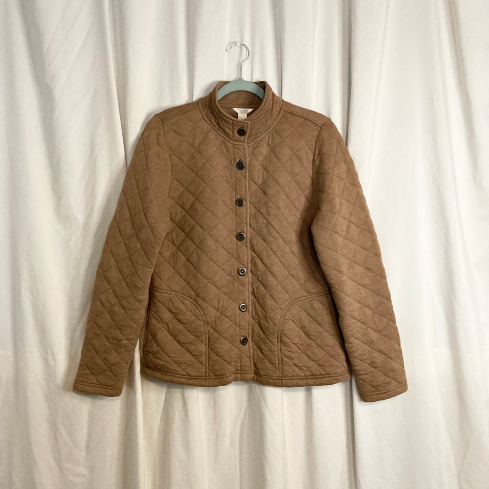 Christopher & Banks Brown Quilted Button Front Barn Jacket Mock Neck Medium Fall